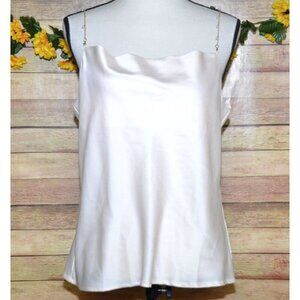 WHY Dress Satin White Camisole Sleeveless Top Size L Chain Straps w/ Faux Pearls